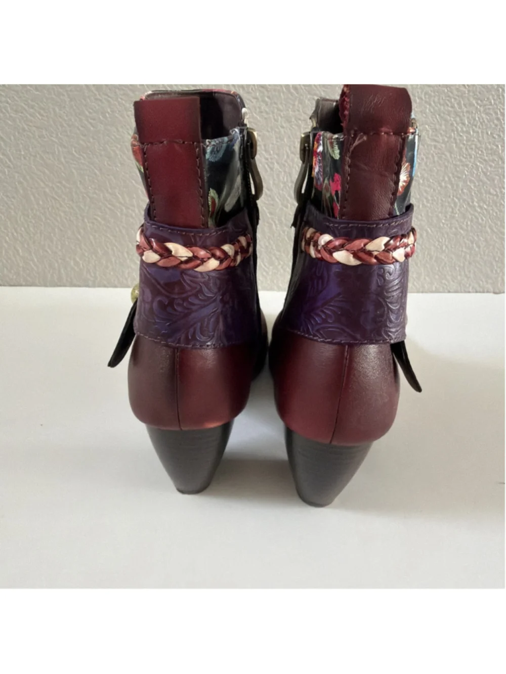 New Repaire Western Boho Ankle Boots US 8.5-9 EU 39 Mixed Media Bloom Artsy